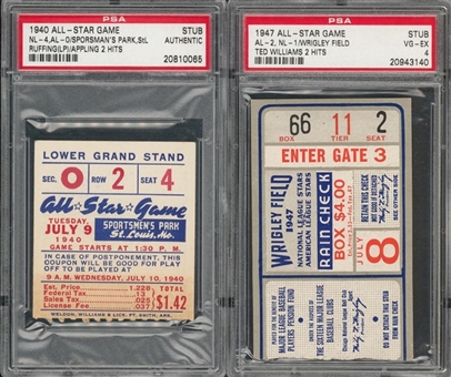 1940 and 1947 MLB All Star Game Ticket Stubs - Lot of 2 (PSA)